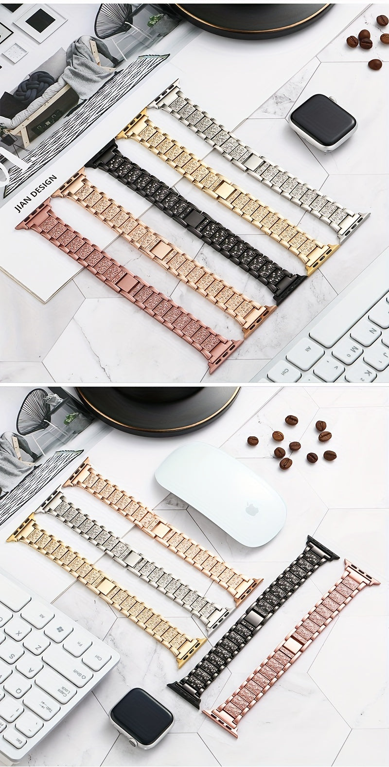 Metal Diamond-Encrusted Smartwatch Band