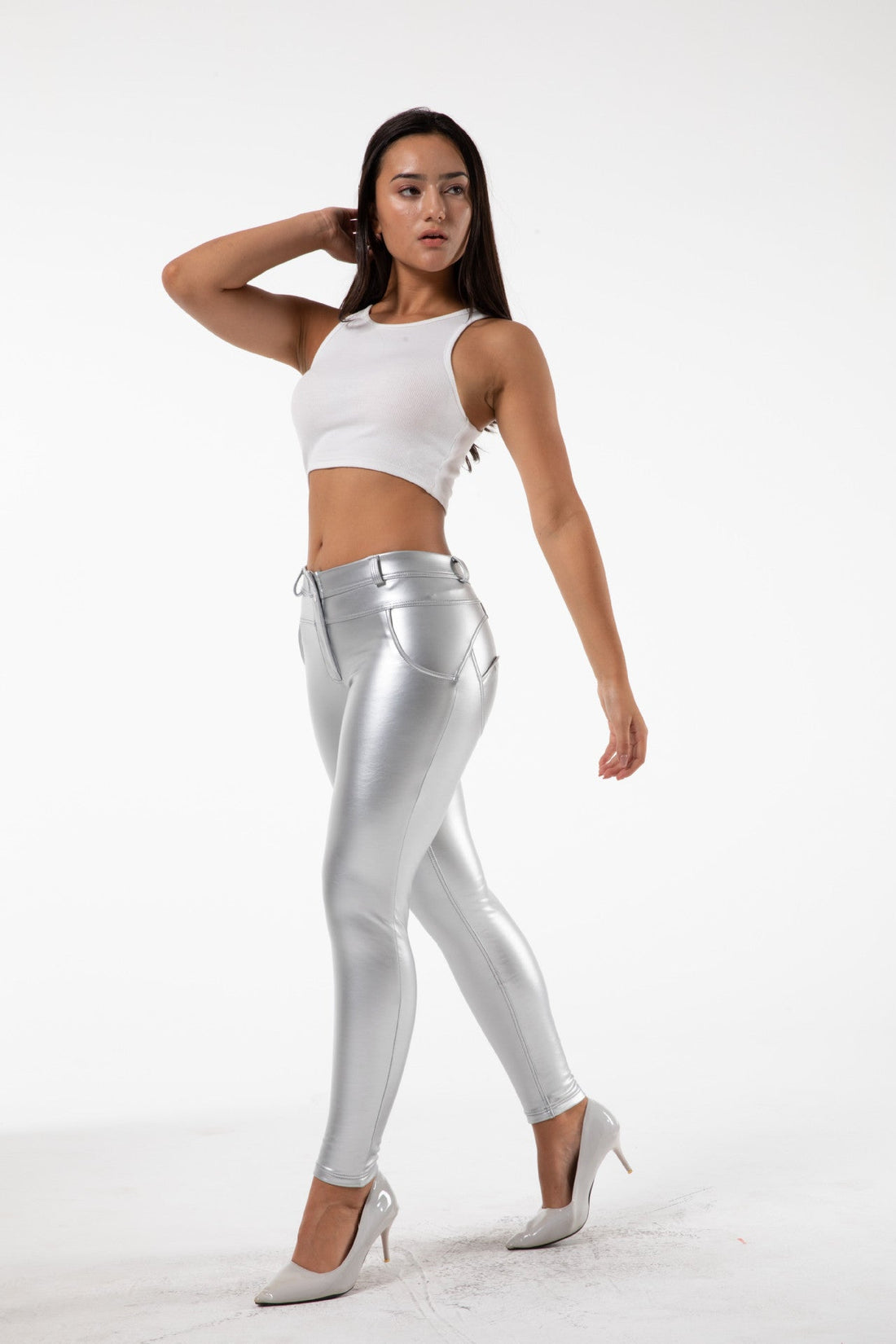 White PU Leather Pants For Women To Wear Fitness