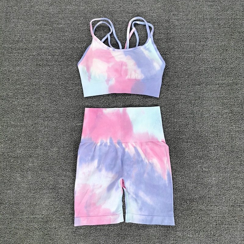 Tie-Dye Seamless Sports Set – 2PCS Crop Top & Short